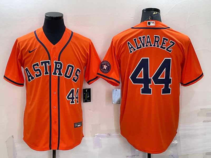 Men%27s Houston Astros #44 Yordan Alvarez Number Orange With Patch Stitched MLB Cool Base Nike Jersey->houston astros->MLB Jersey
